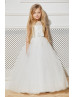 Sleeveless Ivory Lace Tulle Floor Length Flower Girl Dress